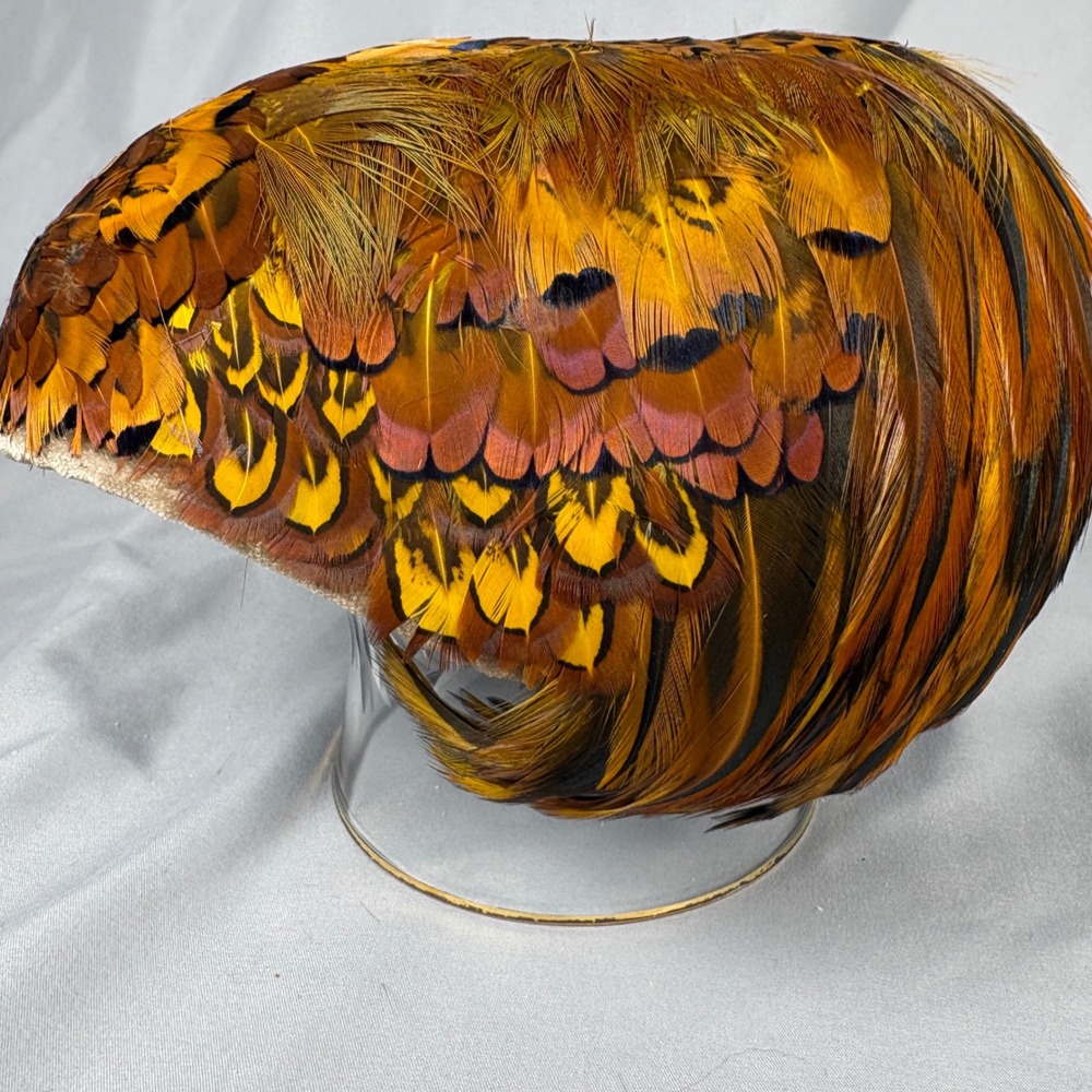 Vintage Hess Brothers Pheasant Feather Hat Brown Gold Union Made Mid Century